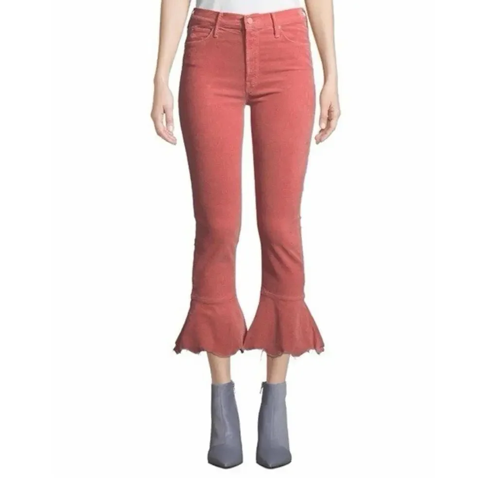 Mother pants womens 25 pink corduroy ruffle crop cha cha chew preppy spring